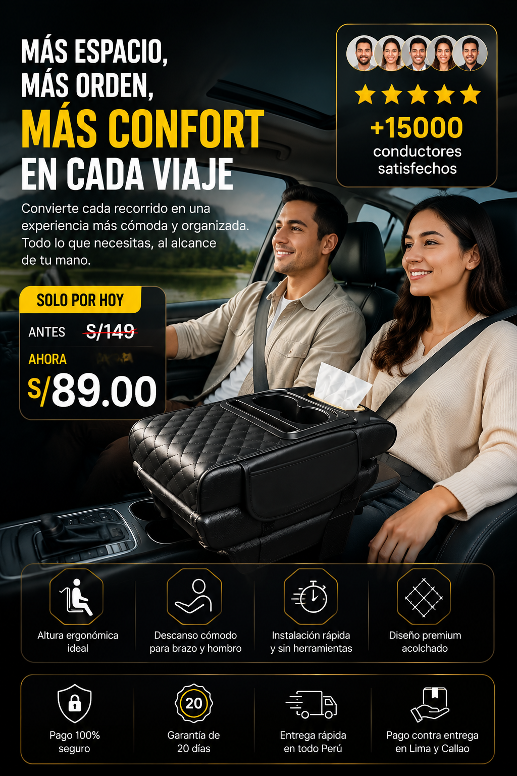 AutoComfort Pro – Reposabrazos Multifuncional Premium