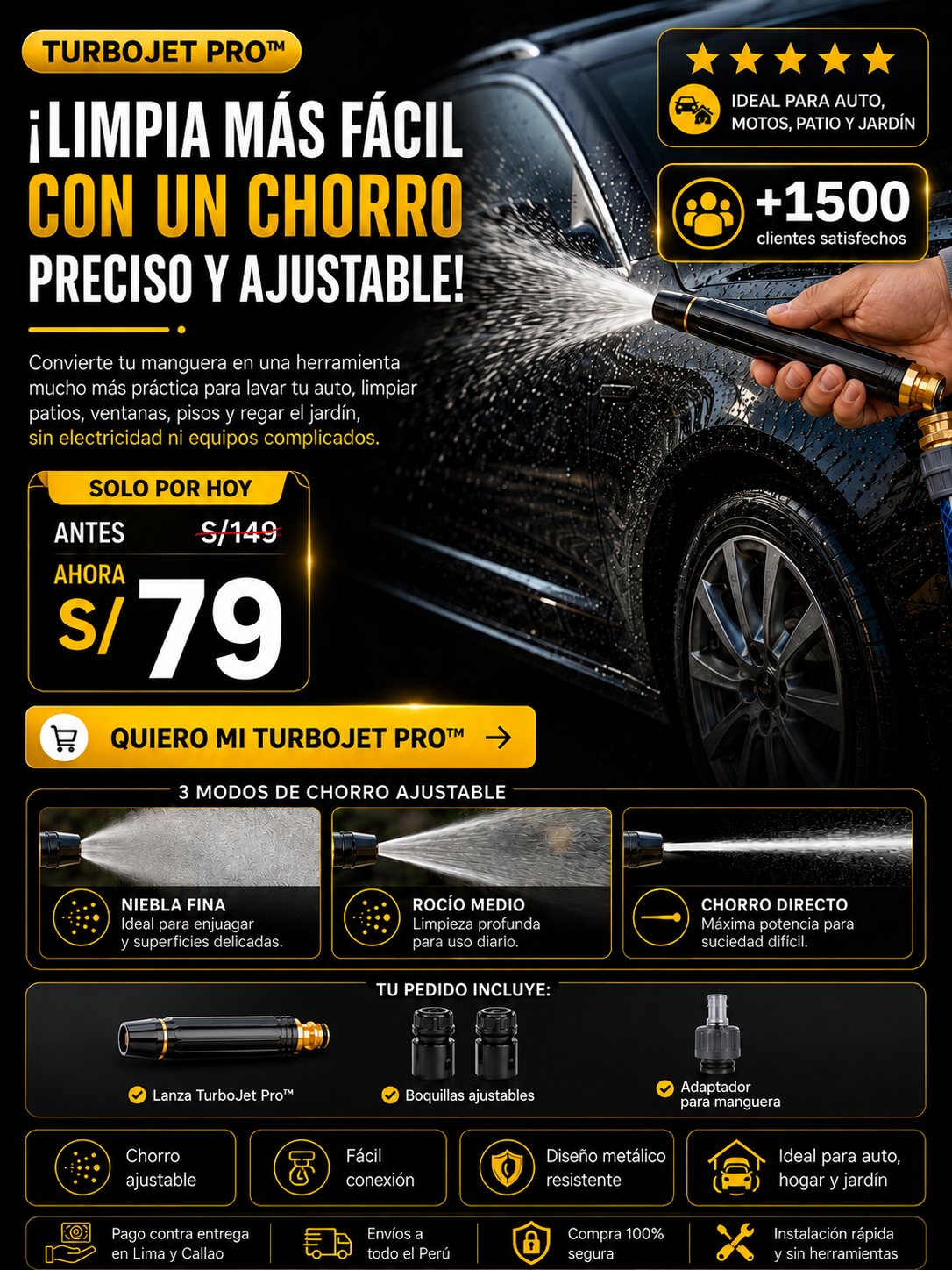 TurboJet Pro | Boquilla de Chorro Ajustable para Manguera
